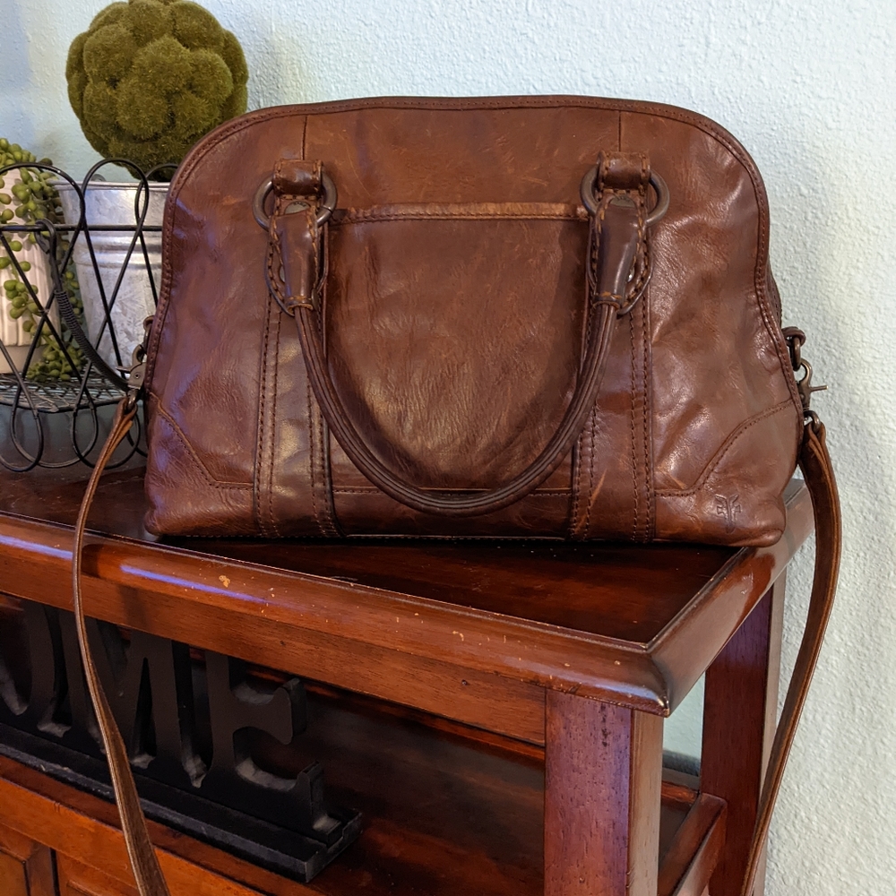 Frye Domed Satchel Leather Handbag - Dark Brown - Picture 9 of 12